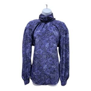 Vintage 90s Regina Porter Damask High Neck Blouse Purple Floral Size 12 Shirt